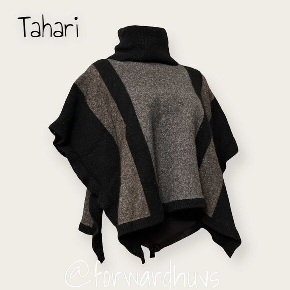 Tahari Wool Blend Poncho Sweater with Cowl Neck Size Small - Picture 4 of 12